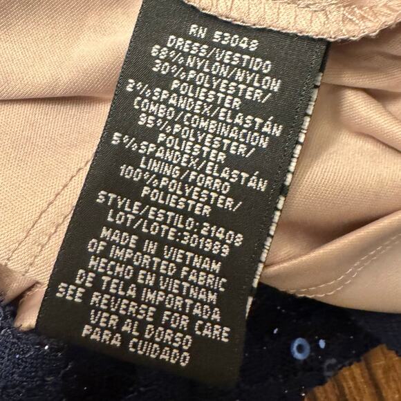 Nightway Navy Blue Lace Cocktail Dress Size 8 Sleeveless Sequin Halter Bodycon - Picture 12 of 13